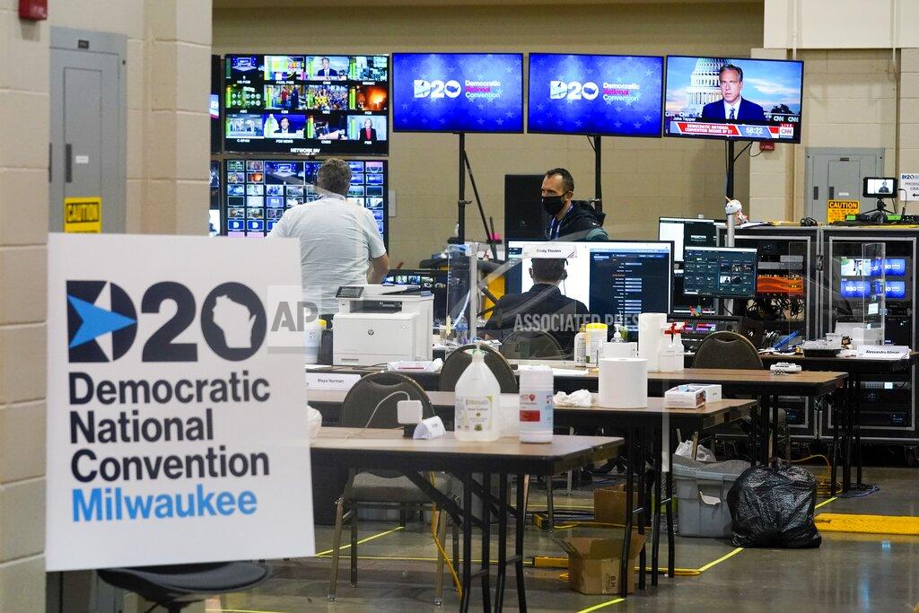 The control room for the Democratic National Convention is seen before the start of the convention Monday, Aug. 17, 2020, in Milwaukee. (AP Photo/Morry Gash)