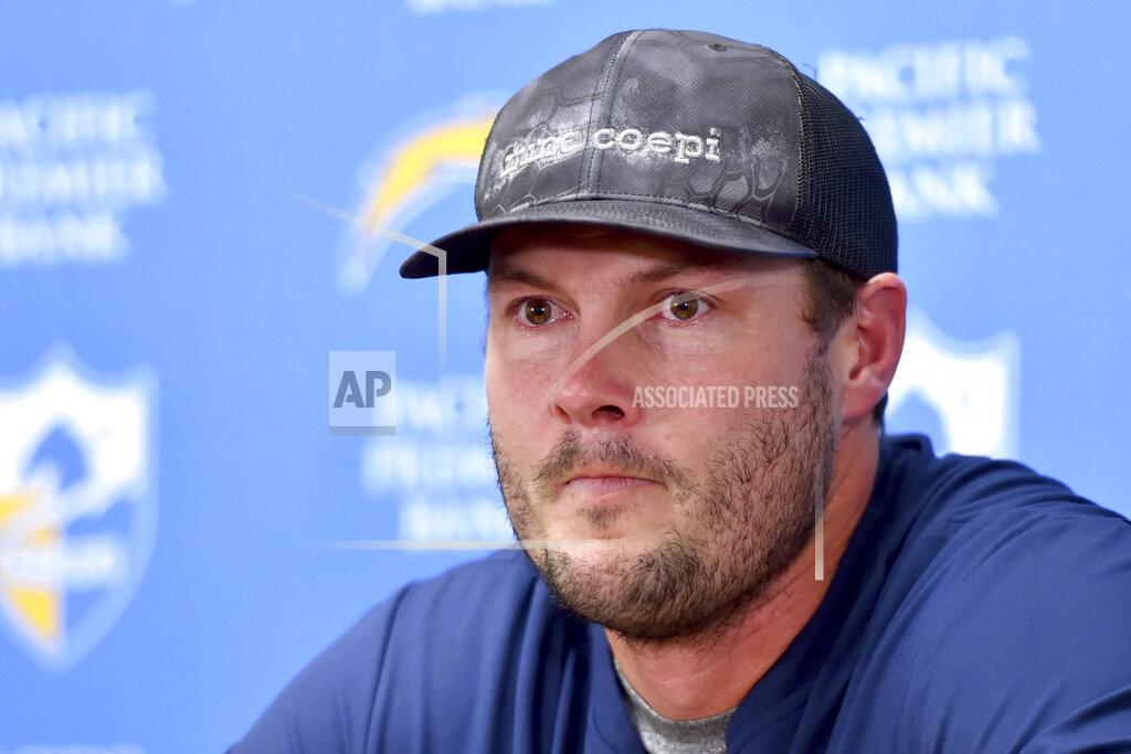 Ed Zurga Los Angeles Chargers quarterback Philip Rivers reacts at a news conference following an NFL football game against the Kansas City Chiefs in Kansas City, Mo., Sunday, Dec. 29, 2019. (AP Photo/Ed Zurga)