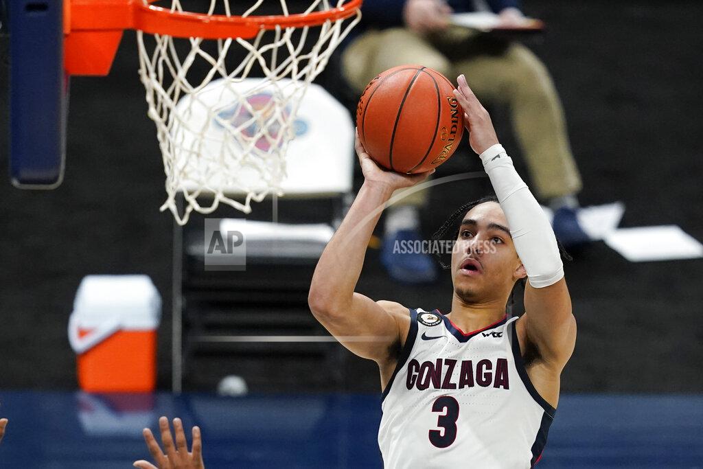 Darron Cummings Gonzaga's Andrew Nembhard shoots during the second half of the team's NCAA college basketball game against West Virginia, Wednesday, Dec. 2, 2020, in Indianapolis. (AP Photo/Darron Cummings)