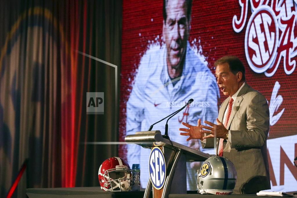 Butch Dill Alabama head coach Nick Saban speaks to reporters during the NCAA college football Southeastern Conference Media Days Wednesday, July 21, 2021, in Hoover, Ala. (AP Photo/Butch Dill)