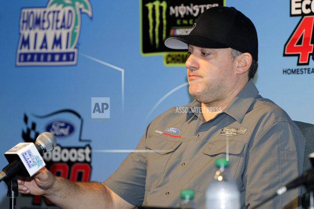 Terry Renna Team owner Tony Stewart takes questions during a NASCAR Cup Series auto race press conference Friday, Nov. 15, 2019, at Homestead-Miami Speedway in Homestead, Fla. Tony Stewart is set to become a NASCAR Hall of Famer. But adding another championship might mean even more. (AP Photo/Terry Renna)