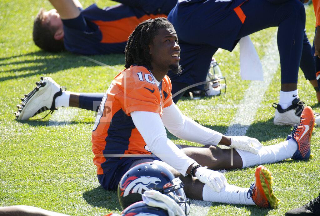 Denver Broncos wide receiver Jerry Jeudy takes part in a drill during NFL football practice at the team's headquarters Tuesday, June 1, 2021, in Englewood, Colo. (AP Photo/David Zalubowski)