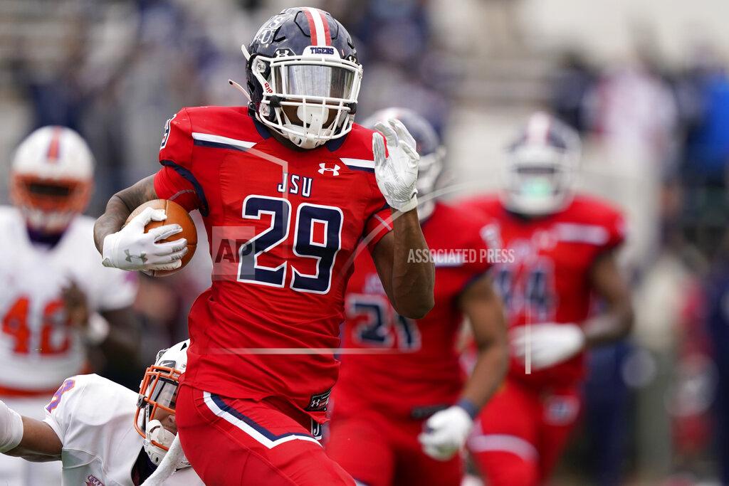 Rogelio V. Solis Jackson State's David Studsville (29) returns a punt 63-yards against Edward Waters during an NCAA college football game in Jackson, Miss., Sunday, Feb. 21, 2021. (AP Photo/Rogelio V. Solis)