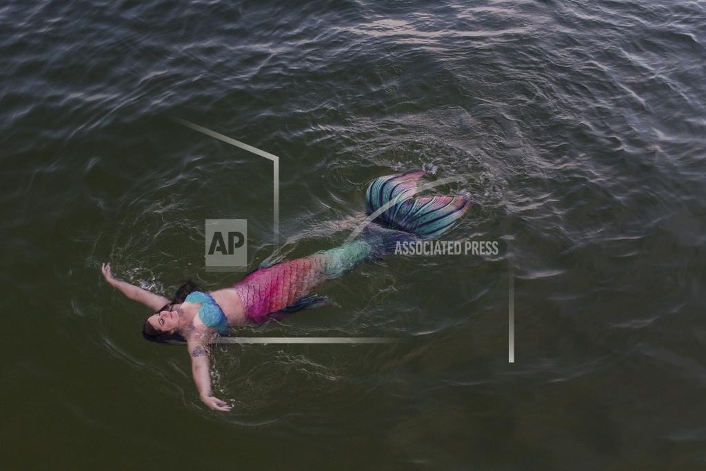 Mark Baker Lauren Metzler, founder of Sydney Mermaids, swims at Manly Cove Beach in Sydney, Australia, Thursday, May 26, 2022. "Some people have a coffee in the morning to wake up, some people have a mermaid swim," Metzler says with a laugh as she glides through the water, her skin adorned with sparkly sequins. "This tail is so fun to swim in!" (AP Photo/Mark Baker)