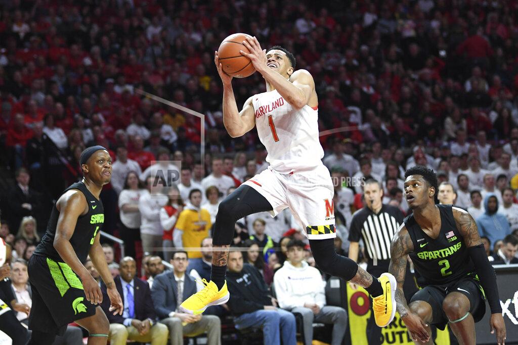 Terrance Williams Maryland guard Anthony Cowan Jr. (1) goes to the basket for a layup during the second half of an NCAA college basketball game against Michigan State, Saturday, Feb. 29, 2020, in College Park, Md. (AP Photo/Terrance Williams)