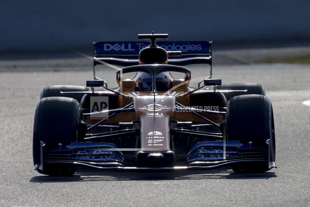 Mclaren driver Carlos Sainz of Spain drives during a Formula One pre-season testing session at the Barcelona Catalunya racetrack in Montmelo, outside Barcelona, Spain, Friday, March 1, 2019. (AP Photo/Joan Monfort)