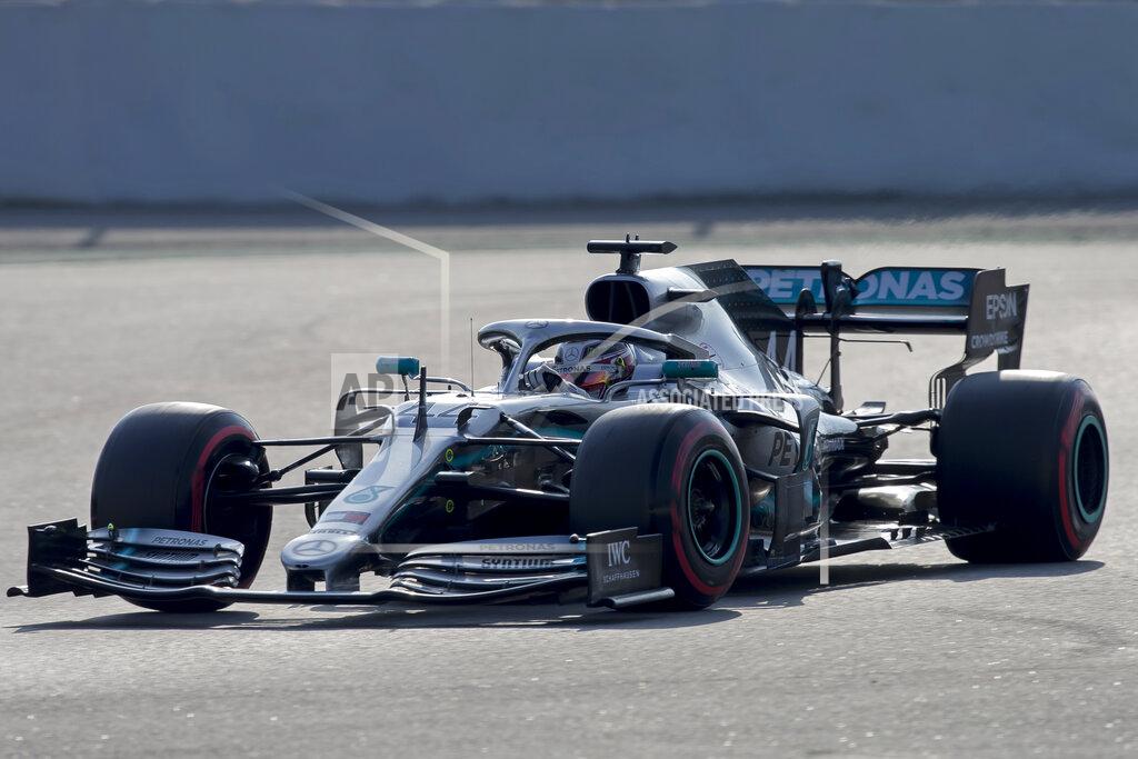 Joan Monfort Mercedes driver Lewis Hamilton of Britain steers his car during a Formula One pre-season testing session at the Barcelona Catalunya racetrack in Montmelo, outside Barcelona, Spain, Friday, March 1, 2019. (AP Photo/Joan Monfort)