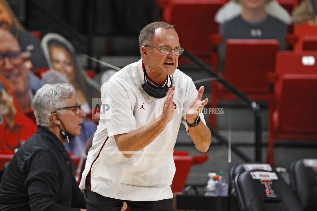 Brad Tollefson Oklahoma coach Lon Kruger yells to his players during the first half of an NCAA college basketball game against Texas Tech, Monday, Feb. 1, 2021, in Lubbock, Texas. (AP Photo/Brad Tollefson)