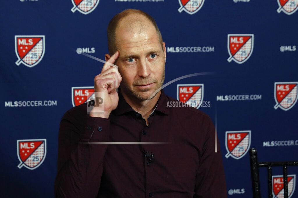 Richard Drew U.S. Men's National Team head coach Gregg Berhalter is interviewed during the Major League Soccer 25th Season kickoff event, in New York, Wednesday, Feb. 26, 2020. (AP Photo/Richard Drew)