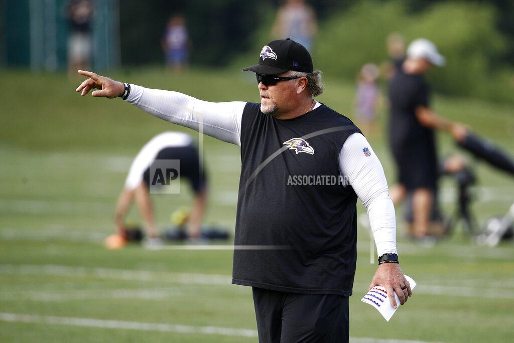 Patrick Semansky FILE - In this Friday, July 17, 2018, file photo, Baltimore Ravens defensive coordinator Don Martindale directs players during an NFL football training camp practice in Owings Mills, Md. Martindale was quite pleased with a virtual minicamp that enabled his unit to get a grasp on the playbook this spring without actually getting on the field. (AP Photo/Patrick Semansky, File)
