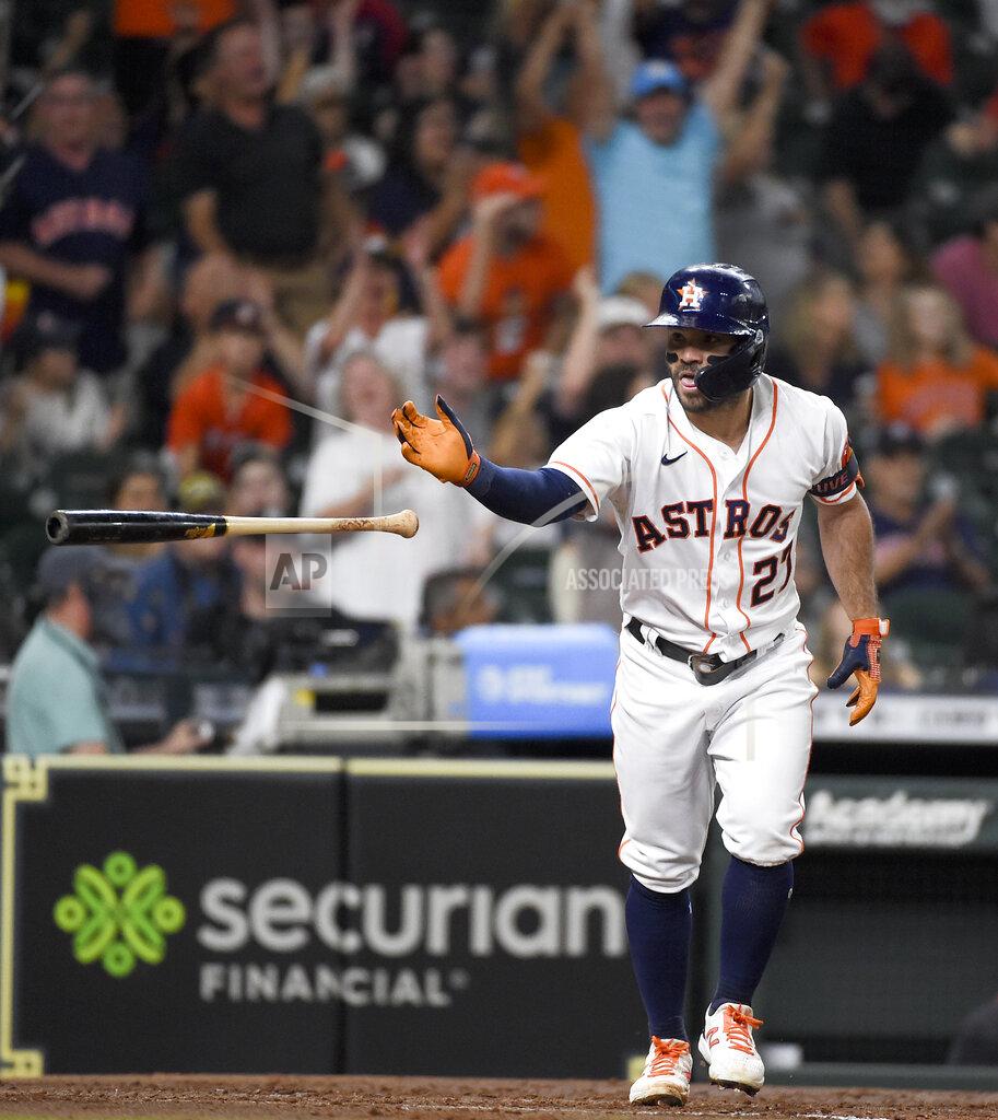 Eric Christian Smith Houston Astros' Jose Altuve tosses his bat after hitting a solo home run during the third inning of the team's baseball game against the Cleveland Indians, Tuesday, July 20, 2021, in Houston. (AP Photo/Eric Christian Smith)