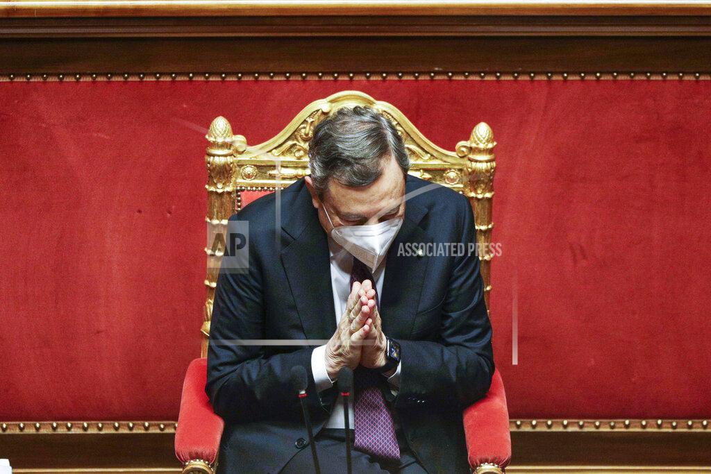 Gregorio Borgia Italian Premier Minister Mario Draghi prepares to address the Senate in Rome, Tuesday, April 27, 2021. Italian Premier Mario Draghi is presenting a 222.1 billion euro ($268.6 billion) coronavirus recovery plan to the Seante. The plan is aiming to not only bounce back from the pandemic but enact "epochal" reforms to address structural problems that long predated COVID-19.(AP Photo/Gregorio Borgia, Pool)