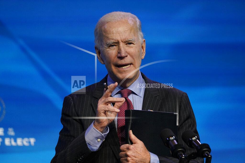 President-elect Joe Biden speaks during an event at The Queen theater in Wilmington, Del., Friday, Jan. 8, 2021, to announce key administration posts. (AP Photo/Susan Walsh)