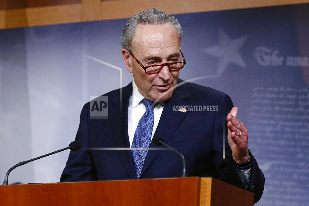Patrick Semansky Senate Minority Leader Sen. Chuck Schumer of N.Y., speaks with reporters after the Senate approved a nearly $500 billion coronavirus aid bill, Tuesday, April 21, 2020, on Capitol Hill in Washington. (AP Photo/Patrick Semansky)