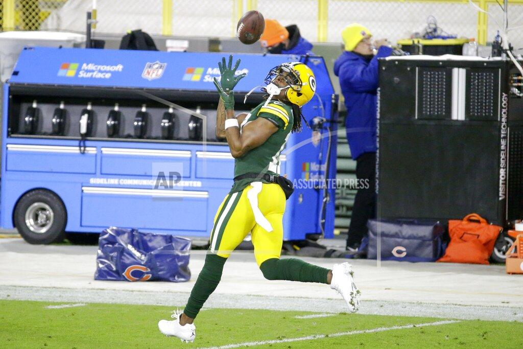 Mike Roemer Green Bay Packers' Davante Adams warms up before an NFL football game against the Chicago Bears Sunday, Nov. 29, 2020, in Green Bay, Wis. (AP Photo/Mike Roemer)