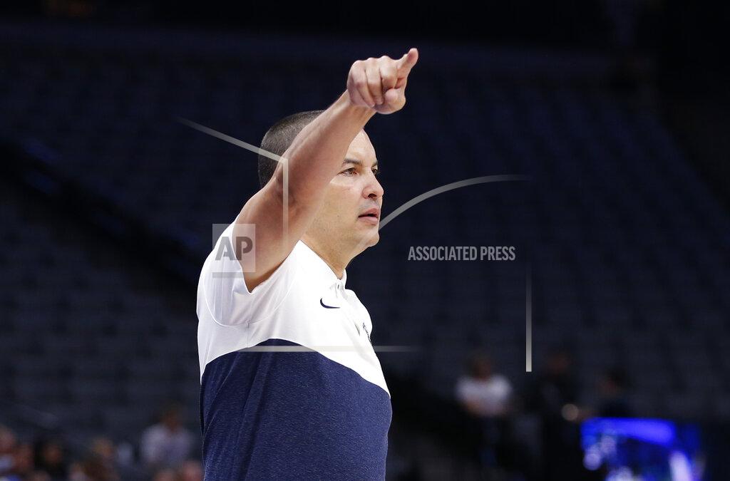 Rich Pedroncelli Fresno State coach Justin Hutson directs his team during the second half of an NCAA college basketball game against Saint Mary's in Sacramento, Calif., Wednesday, Nov. 20, 2019. Saint Mary's won 68-58. (AP Photo/Rich Pedroncelli)