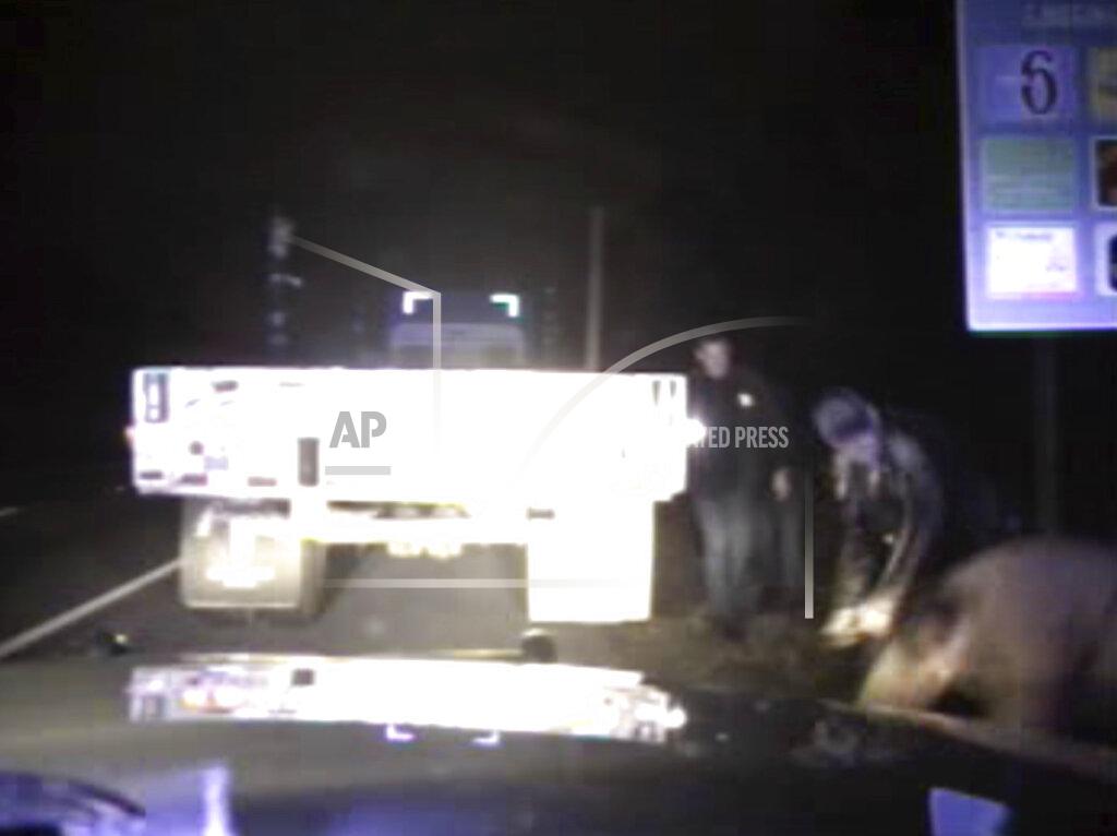 Uncredited In this Feb. 6, 2010 image from police dashboard camera video obtained by The Associated Press, Louisiana State Police Trooper Jason LaMarca strikes Alejandro Soliz, right, during an arrest along Interstate 12 in Tangipahoa Parish, north of New Orleans. (Louisiana State Police via AP)