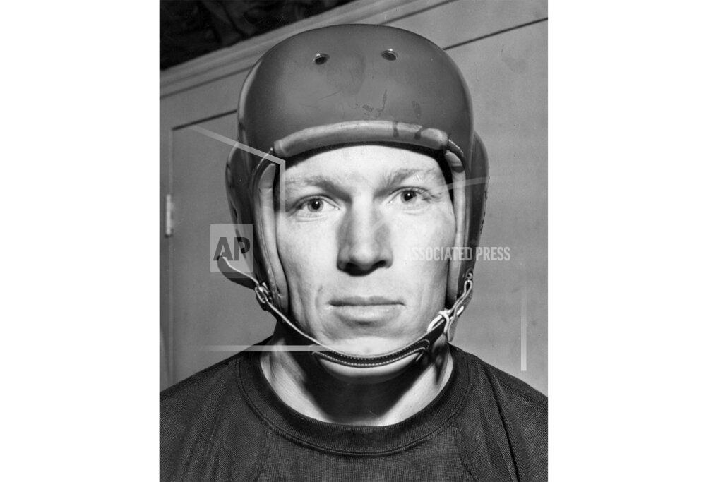 Chicago Bears' Ed Sprinkle is shown in this 1950s photo. Sue Withers laughs at the notion of her father being dubbed the “Meanest Man in Pro Football.” She insists Hall of Fame inductee Sprinkle “was just so gentle.” Withers and other members of Sprinkle's family are working to debunk the myth that the Bears great was anything more than a hard-nosed, prototypical pass rusher. Sprinkle died in 2014 at age 90. (Chicago Tribune via AP)