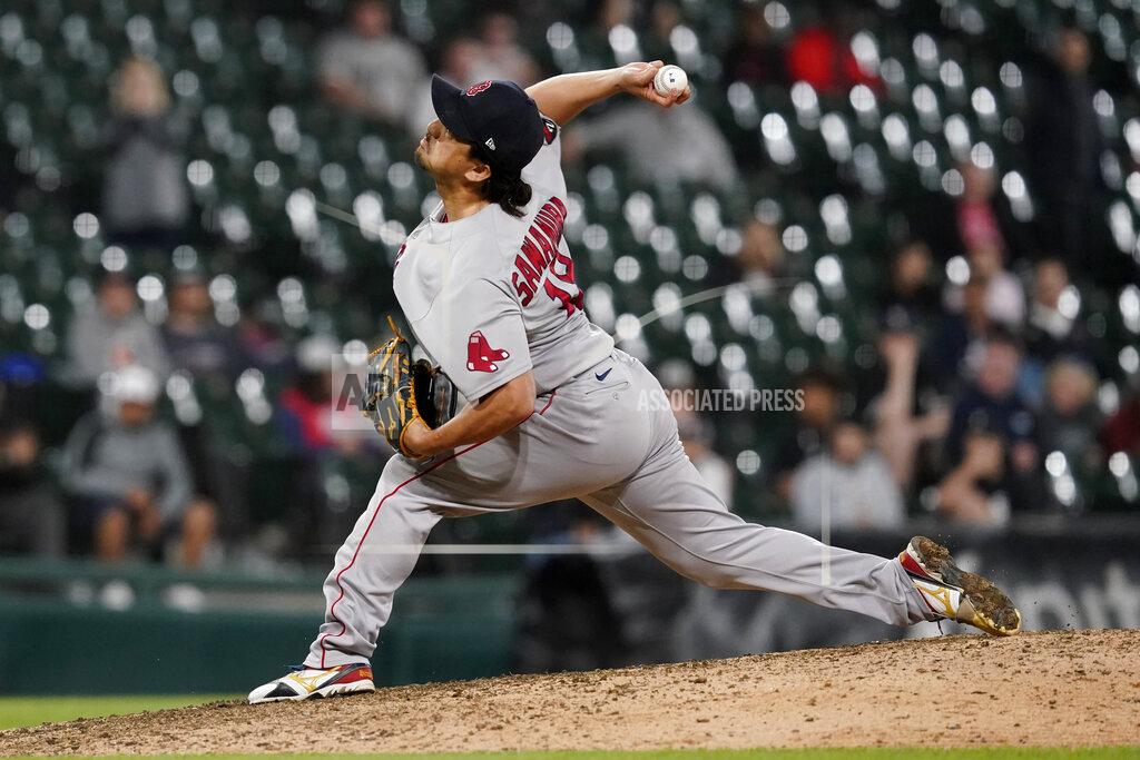 Charles Rex Arbogast Boston Red Sox relief pitcher Hirokazu Sawamura delivers during the eighth inning of the team's baseball game against the Chicago White Sox Thursday, May 26, 2022, in Chicago. (AP Photo/Charles Rex Arbogast)