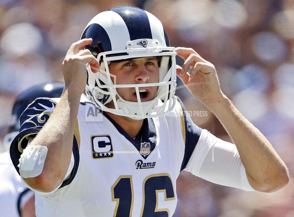 Marcio Jose Sanchez FILE - In this Sept. 16, 2018, file photo, Los Angeles Rams quarterback Jared Goff calls a play during the first half of an NFL football game against the Arizona Cardinals in Los Angeles. The wide-eyed, talented Goff will try to lead his Rams past the grizzled, 41-year-old Tom Brady, who is looking to guide the Patriots to their sixth Super Bowl victory. (AP Photo/Marcio Jose Sanchez, File)