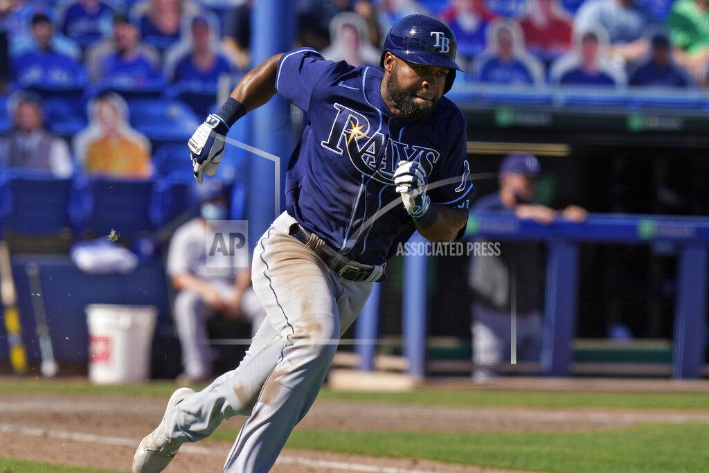 Chris O'meara Tampa Bay Rays' Manuel Margot heads for first base after his two-run triple off Toronto Blue Jays relief pitcher Tim Mayza during the 11th inning of a baseball game Monday, May 24, 2021, in Dunedin, Fla. (AP Photo/Chris O'Meara)