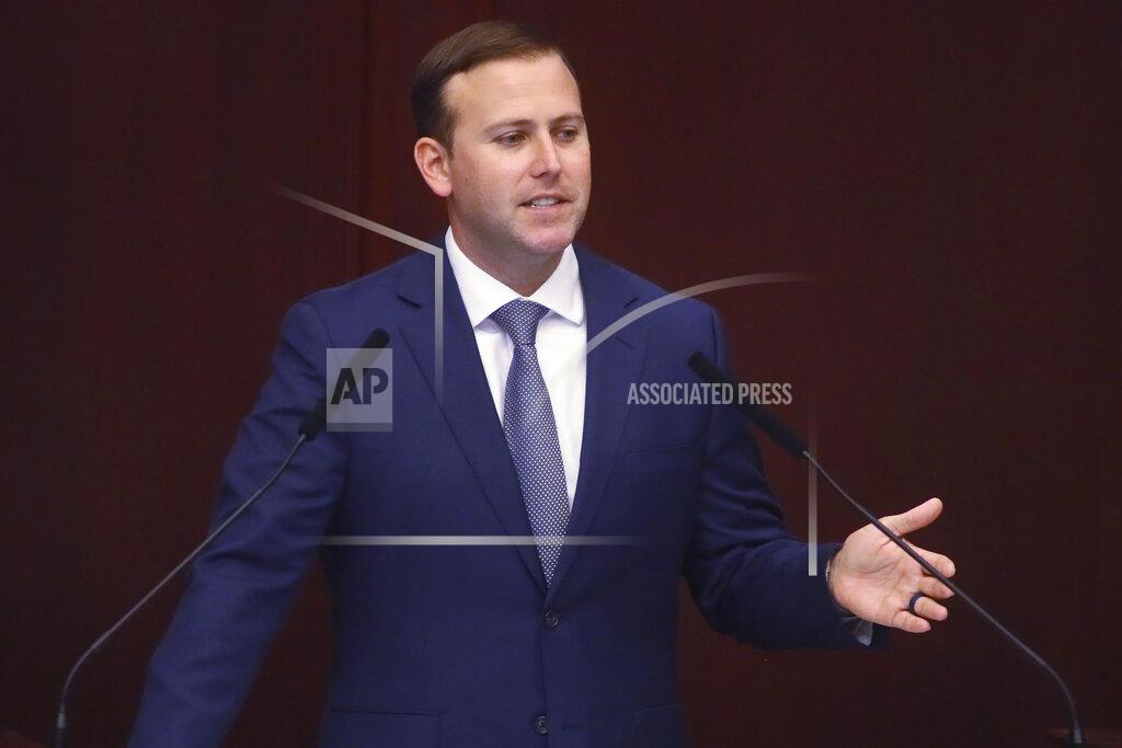 Phil Sears House Speaker Chris Sprowls, R-Palm Harbor speaks Tuesday, May 24, 2022 at the Capitol in Tallahassee, Fla. Legislators are in Tallahassee to work on property insurance reform. (AP Photo/Phil Sears)