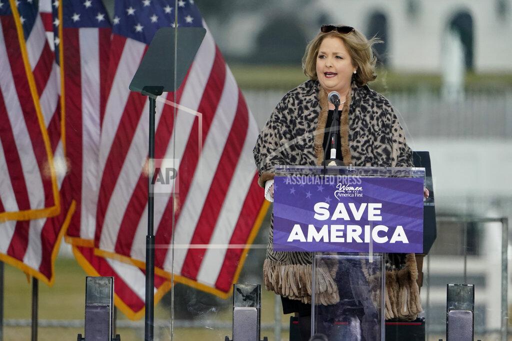 Jacquelyn Martin FILE - In this Jan. 6, 2021 file photo Amy Kremer, Chairwoman of Women for America First, speaks in Washington, at a rally in support of President Donald Trump. In a statement issued the same day insurrectionists attacked the Capitol, Kremer denounced the assault and said it was instigated after the rally by a “handful of bad actors,” while seeming to blame Democrats and news organizations for the riot. (AP Photo/Jacquelyn Martin, File)