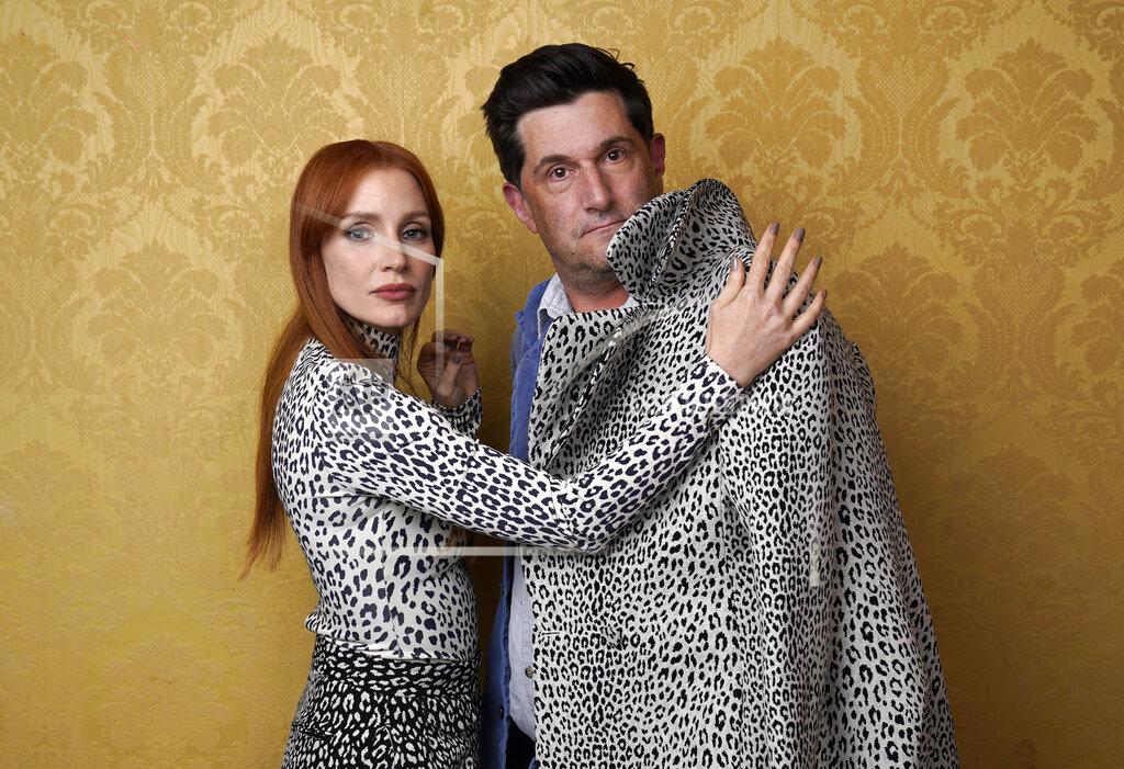 Chris Pizzello Jessica Chastain, left, the star of "The Eyes of Tammy Faye," poses for a portrait with director Michael Showalter during the 2021 Toronto International Film Festival, Sunday, Sept. 12, 2012, at the Royal Fairmont York in Toronto. (AP Photo/Chris Pizzello)
