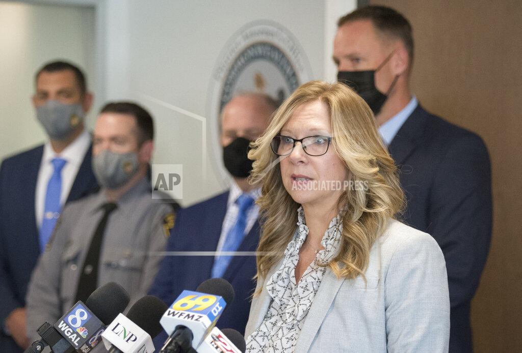 Blaine Shahan FILE—In this file photo from April 22, 2021, Lancaster County District Attorney Heather Adams talks about the recovery of human remains of Linda Stoltzfoos during a news conference in Lancaster, Pa. Justo Smoker, who led authorities to the remains of the young Amish woman, pleaded guilty on Friday, July 23. 2021, to kidnapping and killing her. (Blaine Shahan/LNP/LancasterOnline via AP, FILE)