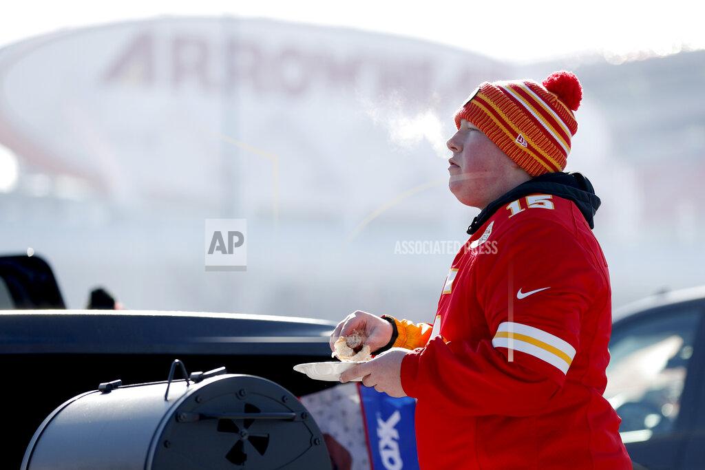 Jeff Roberson A fan tailgates outside Arrowhead Stadium before the NFL AFC Championship football game between the Kansas City Chiefs and the Tennessee Titans Sunday, Jan. 19, 2020, in Kansas City, MO. (AP Photo/Jeff Roberson)