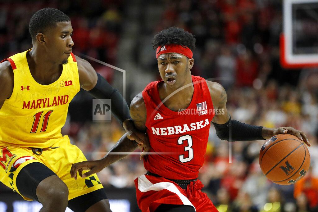 Julio Cortez Nebraska guard Cam Mack (3) drives against Maryland guard Darryl Morsell (11) during the first half of an NCAA college basketball game, Tuesday, Feb. 11, 2020, in College Park, Md. (AP Photo/Julio Cortez)