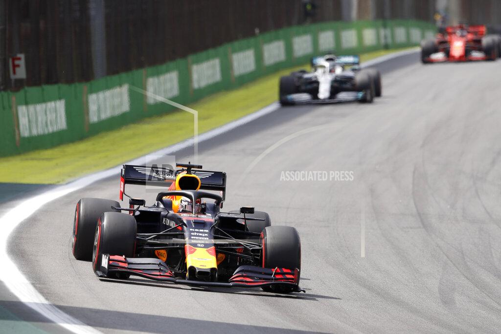 Nelson Antoine Red Bull driver Max Verstappen, of the Netherlands, steers his car during the Brazilian Formula One Grand Prix at the Interlagos race track in Sao Paulo, Brazil, Sunday, Nov. 17, 2019. (AP Photo/Nelson Antoine)