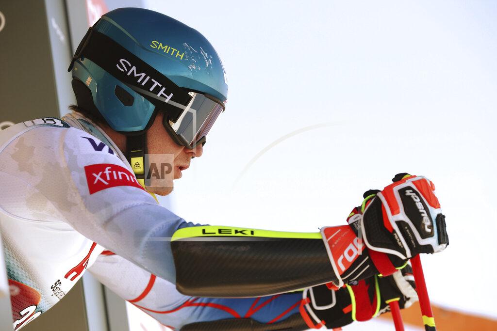 United States' Ryan Cochran Siegle prepares to start during an alpine ski, men's World Cup giant slalom, in Soelden, Austria, Sunday, Oct. 24, 2021. (AP Photo/Gabriele Facciotti)