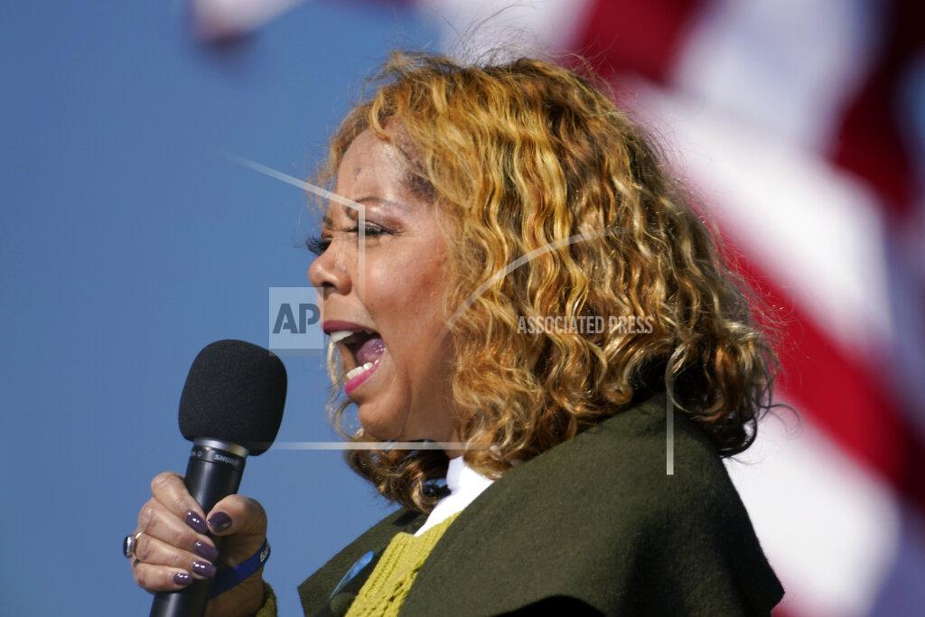 Brynn Anderson Rep. Lucy McBath, D-Ga., speaks to Biden supporters as they wait for former President Barack Obama to arrive and speak at a rally as he campaigns for Democratic presidential candidate former Vice President Joe Biden, Monday, Nov. 2, 2020, at Turner Field in Atlanta. (AP Photo/Brynn Anderson)