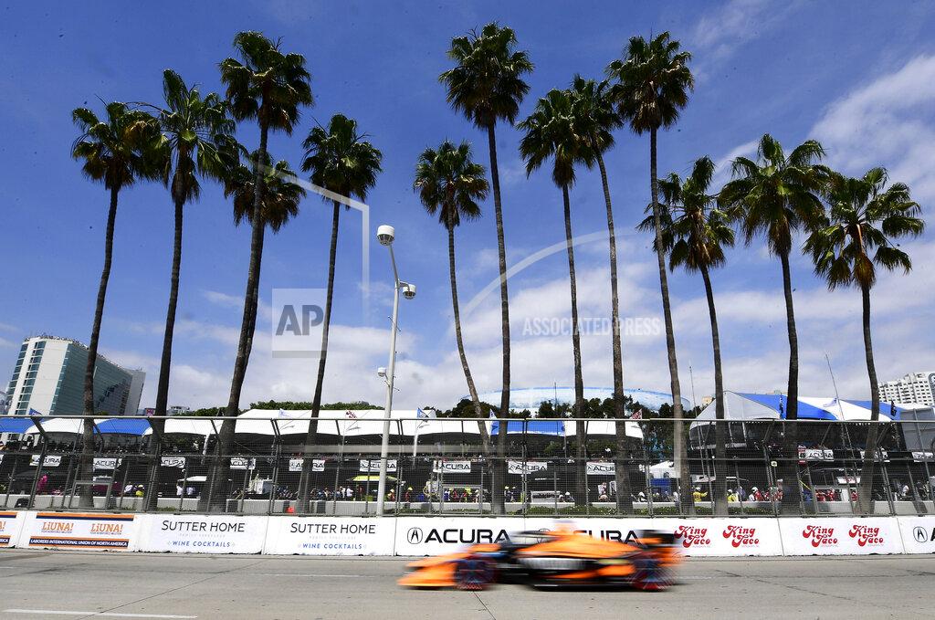Will Lester Indycar driver Pato O'Ward heads down Shoreline during the 47th annual Acura Grand Prix of Long Beach on Sunday, April 10, 2022. Josef Newgarden won the race. (Will Lester/The Orange County Register via AP)