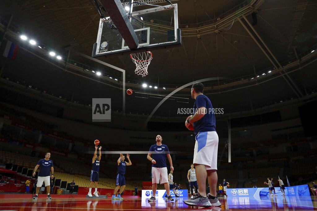 Andy Wong Members of the Argentina basketball team shoot free throws during practice at the Wuhan Sport Center ahead of the FIBA Basketball World Cup, in Wuhan in central China's Hubei province, Friday, Aug. 30, 2019. The competition, which features 32 teams from around the globe, will be held in 8 cities across China starting on Saturday. (AP Photo/Andy Wong)