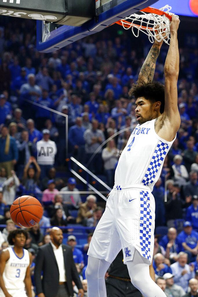James Crisp Kentucky's Nick Richards dunks during the first half of an NCAA college basketball game against Missouri in Lexington, Ky., Saturday, Jan 4, 2020. (AP Photo/James Crisp)