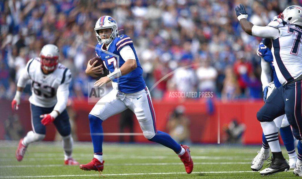 Adrian Kraus Buffalo Bills quarterback Josh Allen scrambles against the New England Patriots in the second half of an NFL football game, Sunday, Sept. 29, 2019, in Orchard Park, N.Y. (AP Photo/Adrian Kraus)
