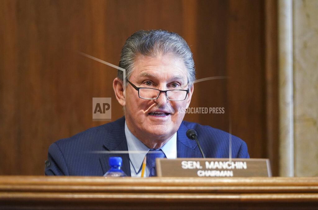 Leigh Vogel Sen. Joe Manchin, D-W.Va., speaks during a Senate Committee on Energy and Natural Resources hearing on the nomination of Rep. Debra Haaland, D-N.M., to be Secretary of the Interior on Capitol Hill in Washington, Wednesday, Feb. 24, 2021. (Leigh Vogel/Pool via AP)