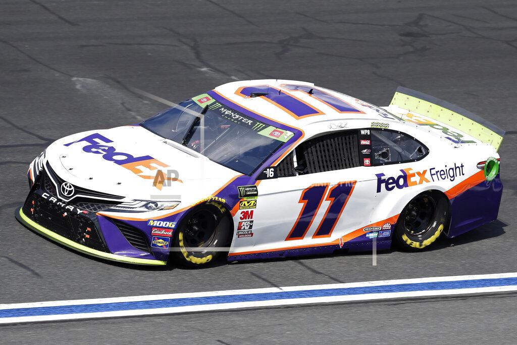 Gerry Broome Denny Hamlin drives through Turn 4 during the NASCAR Cup Series auto race at Charlotte Motor Speedway in Concord, N.C., Sunday, Sept. 29, 2019. (AP Photo/Gerry Broome)