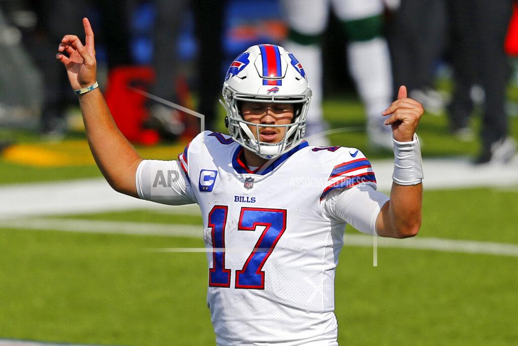 Jeffrey T. Barnes Buffalo Bills quarterback Josh Allen (17) calls a play during the second half of an NFL football game against the New York Jets in Orchard Park, N.Y., Sunday, Sept. 13, 2020. (AP Photo/Jeffrey T. Barnes)