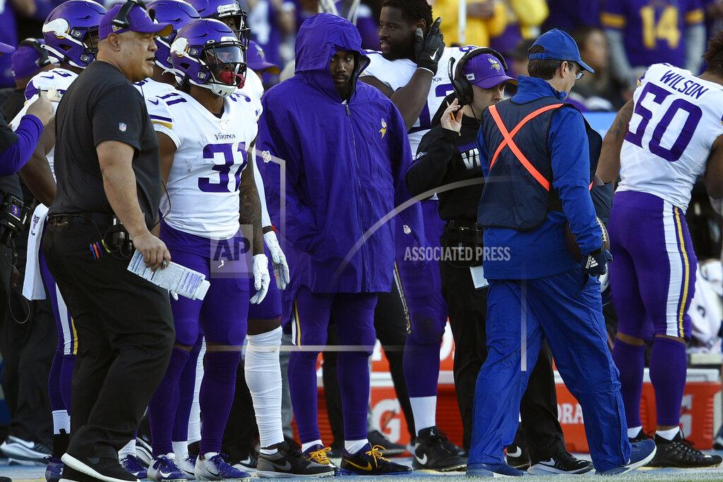 Kelvin Kuo Minnesota Vikings running back Dalvin Cook, center, looks on from the sideline during the second half of an NFL football game against the Los Angeles Chargers, Sunday, Dec. 15, 2019, in Carson, Calif. (AP Photo/Kelvin Kuo)