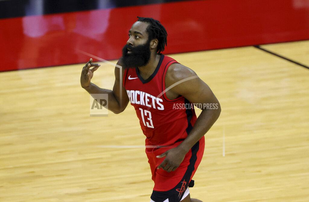 Carmen Mandato James Harden de los Rockets de Houston tras anotar en un partido ante los Lakers de Los Ángeles, el domingo 10 de enero de 2021. (Carmen Mandato/Pool Foto vía AP)