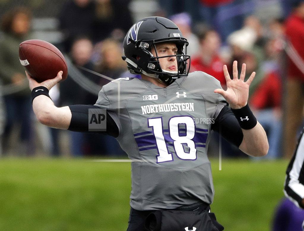 Nam Y. Huh Northwestern quarterback Clayton Thorson looks to pass against Northwestern during the first half of an NCAA college football game in Evanston, Ill., Saturday, Oct. 27, 2018. (AP Photo/Nam Y. Huh)