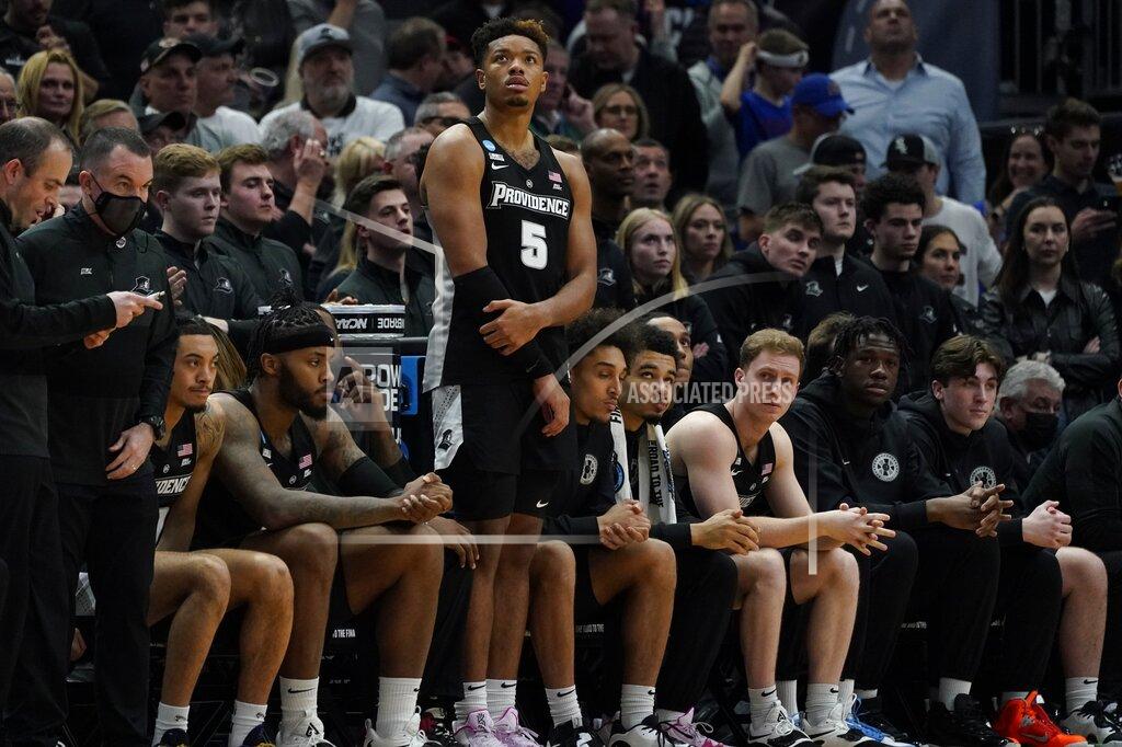 Nam Y. Huh The Providence bench watches during the second half of a college basketball game against Kansas in the Sweet 16 round of the NCAA tournament Friday, March 25, 2022, in Chicago. Kansas won 66-61. (AP Photo/Nam Y. Huh)