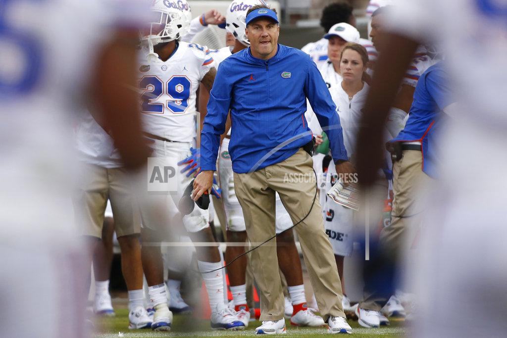 Joshua L. Jones Florida head coach Dan Mullen looks on form the sideline during the first half of an NCAA college football game against Georgia in Jacksonville, Fla., Saturday, Oct. 27, 2018. Georgia won, 36-17. (Joshua L. Jones/Athens Banner-Herald via AP)