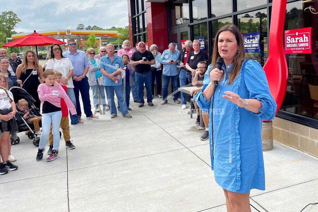 Andrew Demillo Former White House Press Secretary Sarah Sanders speaks at a campaign stop at a Dairy Queen in Little Rock, Ark., Monday, May 2, 2022. Sanders is seeking the Republican nomination for governor in the Arkansas primary. (AP Photo/Andrew DeMillo)