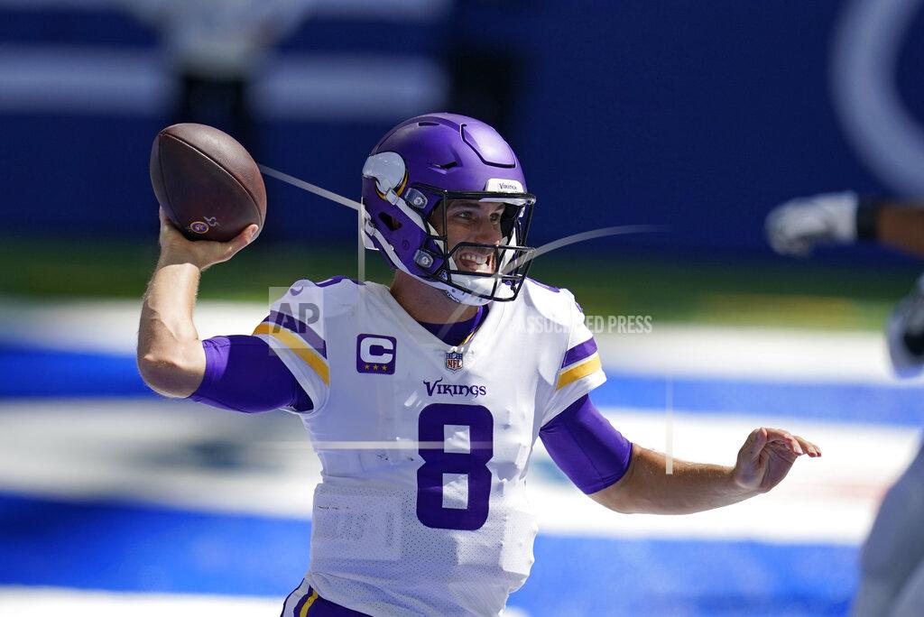 Michael Conroy Minnesota Vikings quarterback Kirk Cousins (8) throws during the first half of an NFL football game against the Indianapolis Colts, Sunday, Sept. 20, 2020, in Indianapolis. (AP Photo/Michael Conroy)