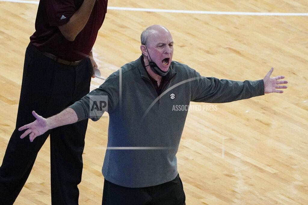 Rogelio V. Solis Mississippi State head coach Ben Howland complains about a call to officials during the second half of an NCAA college basketball game against Kentucky in Starkville, Miss., Saturday, Jan. 2, 2021. (AP Photo/Rogelio V. Solis)