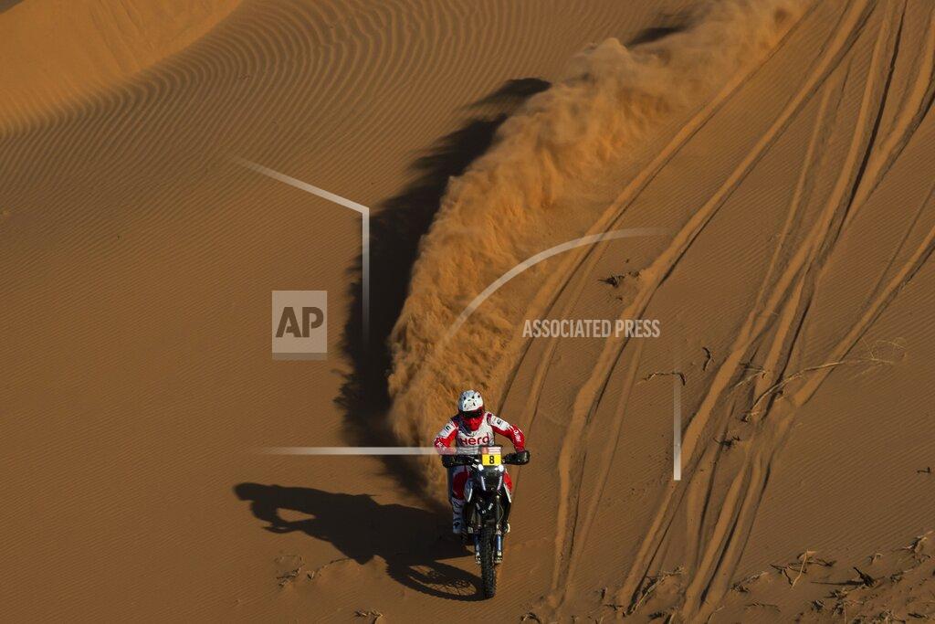 Bernat Armangue Paulo Gonçalves of Portugal rides his Hero motorbike during stage seven of the Dakar Rally between Riyadh and Wadi Al Dawasir, Saudi Arabia, Sunday, Jan. 12, 2020. Gonçalves, 40, died after an accident at kilometer 276. (AP Photo/Bernat Armangue)